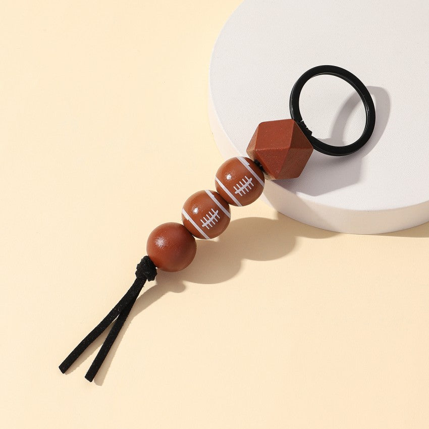 Wholesale Football Basketball Tennis Wooden Bead Printing Keychain